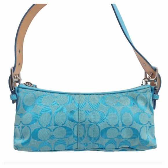 Vintage Coach 6371 Azure Blue Signature Jacquard Hamptons Demi Baguette - Picture 4 of 15